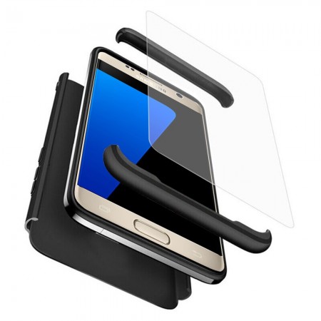 Husa Full Cover 360(fata + spate+ geam sticla) pentru Samsung S7, Black